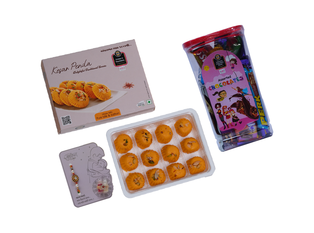 Rakhi Gift Hamper – Chocolate Jar & Kesar Peda (250g) with Rakhi Card