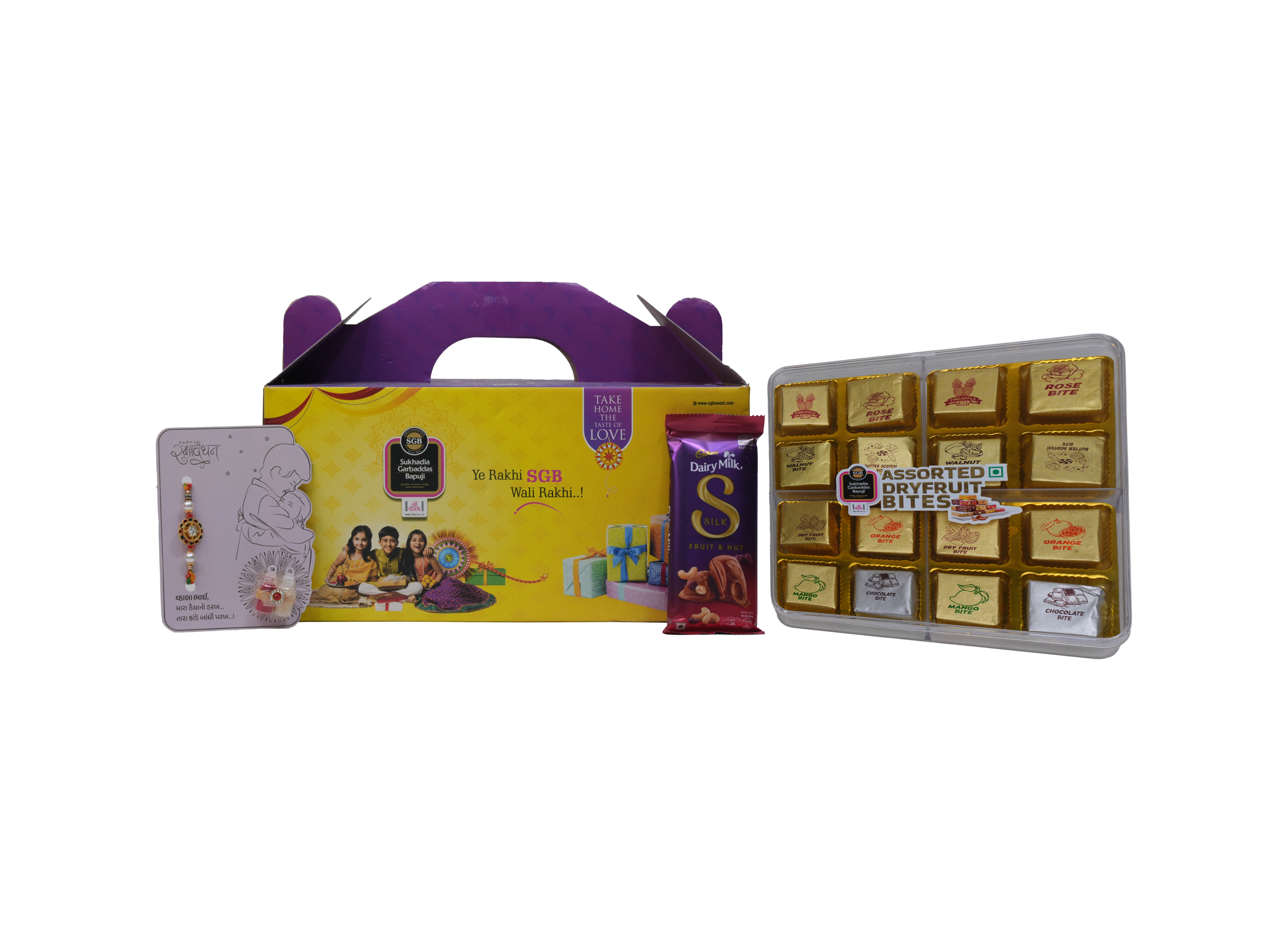 Dry Fruit Bites Rakhi Hamper – 16-Piece Acrylic Box with Chocolate & Rakhi Card