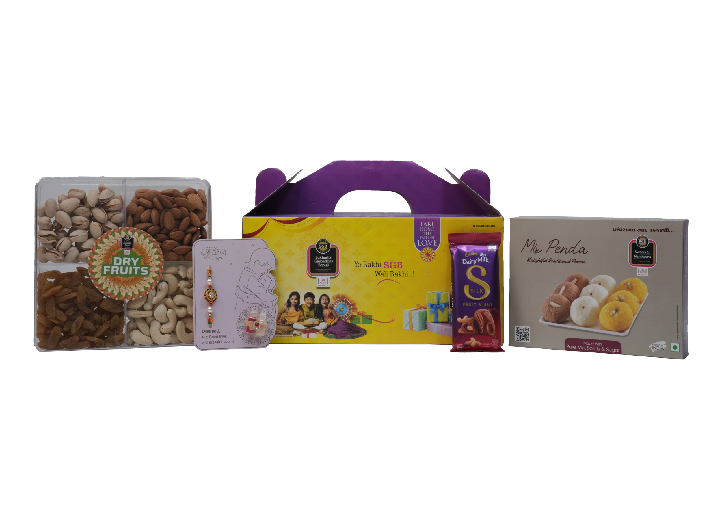 Premium Rakhi Gift Box – Dry Fruits (400g) & Mix Peda (250g) with Chocolate & Rakhi Card