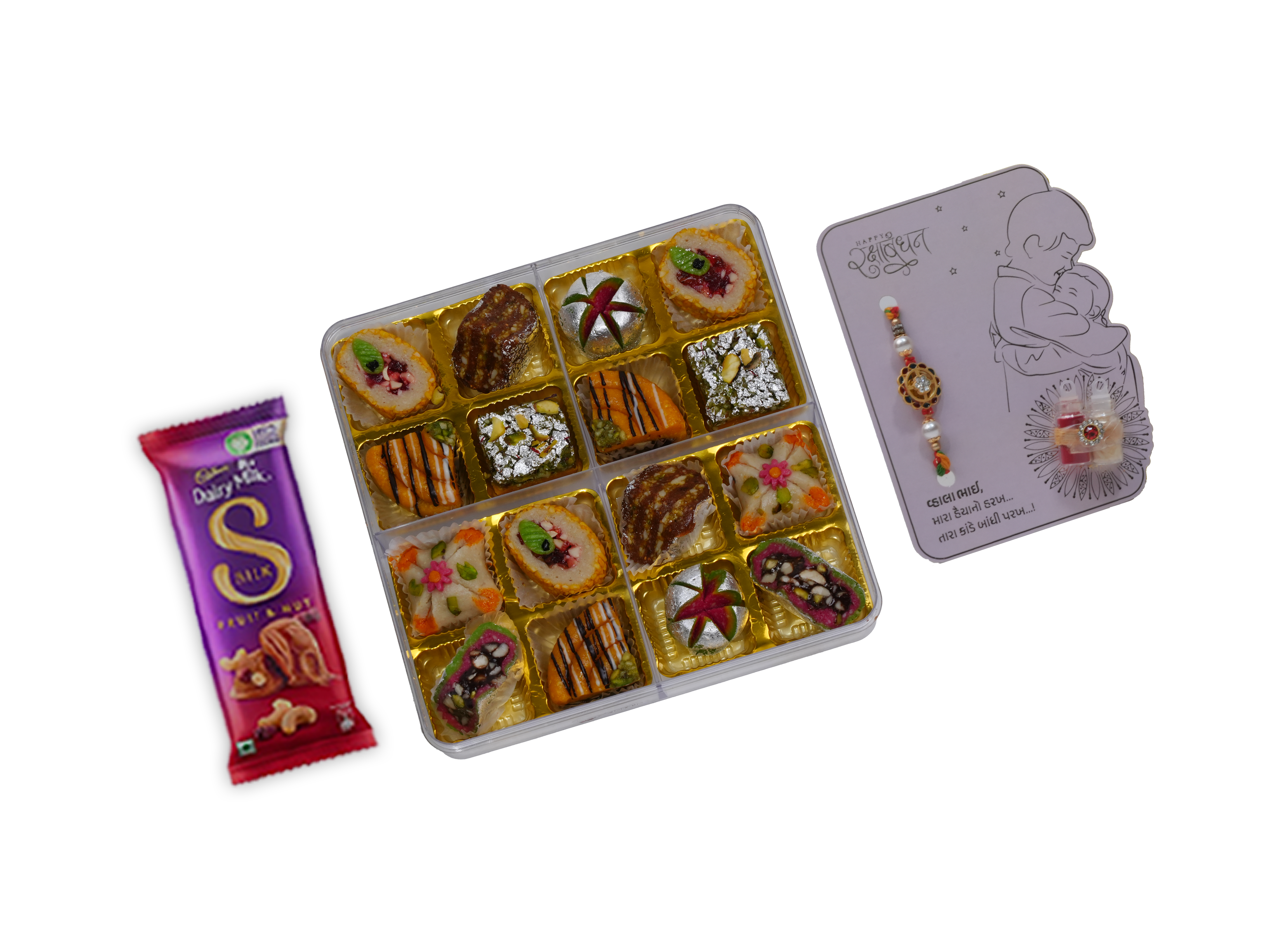 Kaju Mix Rakhi Hamper – 16-Piece (300g) Sweet Box with Chocolate & Rakhi Card